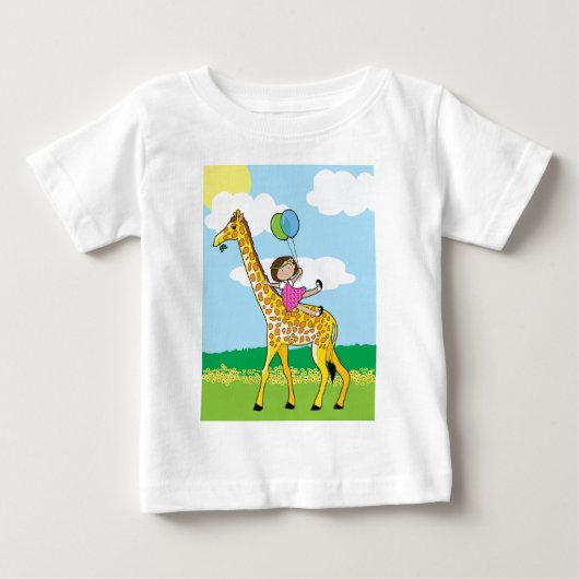 小さな女の子とキリン ベビーTシャツ (正面)