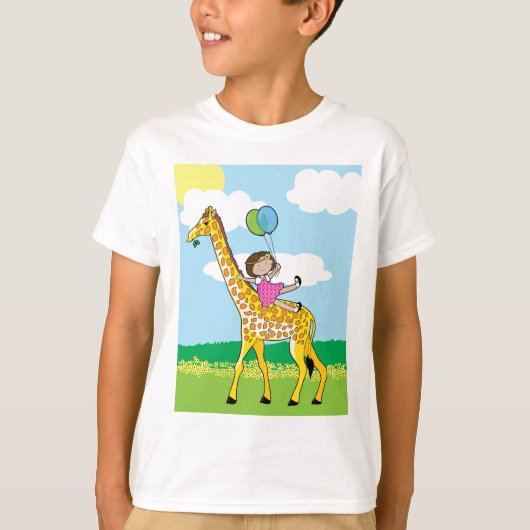 小さな女の子とキリン Tシャツ (正面)
