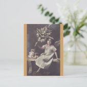 小さな女の子とクリスマスツリーヴィンテージはがき シーズンポストカード (スタンド正面)