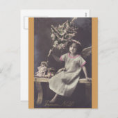 小さな女の子とクリスマスツリーヴィンテージはがき シーズンポストカード (正面/裏面)