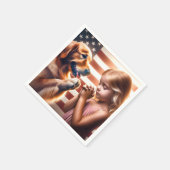 小さな女の子とゴールデン祈レトリバー スタンダードカクテルナプキン (角)