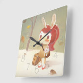 小さな女の子とスーツケ失ったースを森に置く スクエア壁時計 (傾斜)