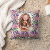 小さな女の子とダックシュント子犬の枕 クッション (ブランケット)