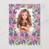 小さな女の子とダックシュント子犬 ポストカード (正面)