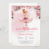 小さな女の子とツチュバレリーナドレスベビーシャワー 招待状 (正面/裏面)