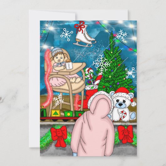 小さな女の子とテディベアとクリスマスウィンドウ (正面)