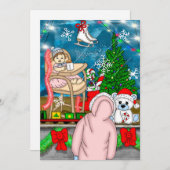 小さな女の子とテディベアとクリスマスウィンドウ (正面/裏面)