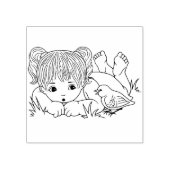 小さな女の子とバードラバースタンプ ラバースタンプ (インプリント)