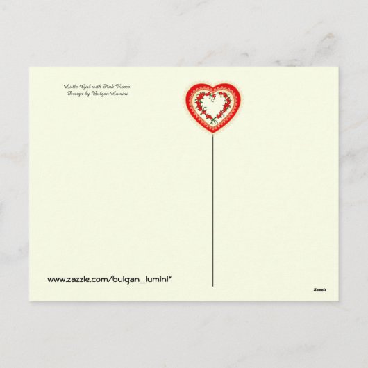 小さな女の子とピンクローズバレンタインデー シーズンポストカード (裏面)