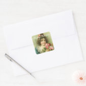 小さな女の子とピンクローズバレンタインデー スクエアシール (封筒)