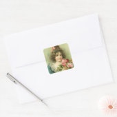 小さな女の子とピンクローズバレンタインデー スクエアシール (封筒)