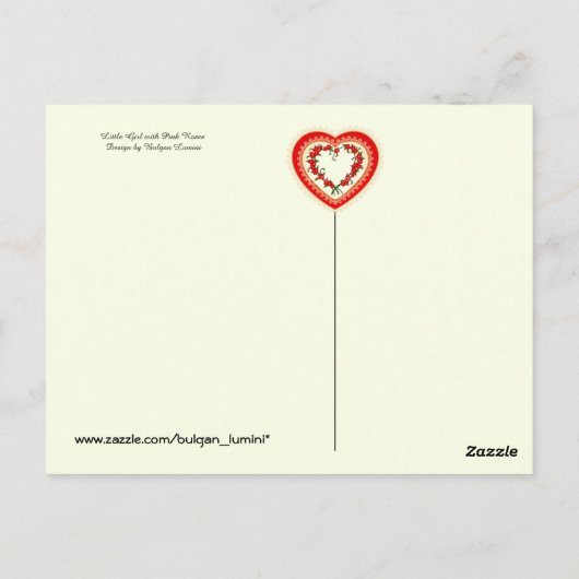 小さな女の子とピンクローズファーザーズデイ ポストカード (裏面)