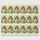 小さな女の子とピンクローゼスバースデーパーティー ラッピングペーパー (フラット)