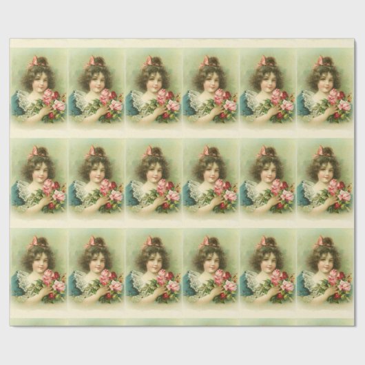 小さな女の子とピンクローゼスバースデーパーティー ラッピングペーパー (フラット)