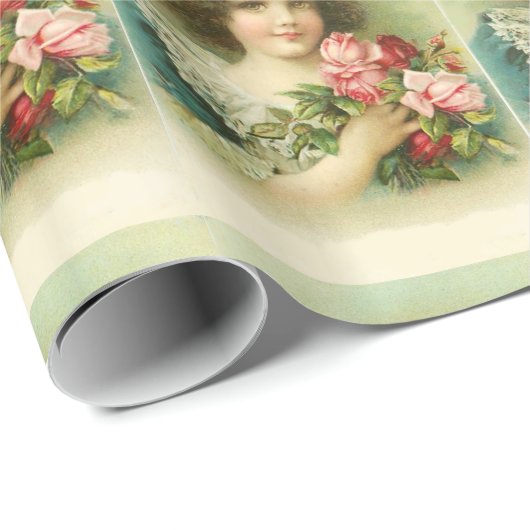 小さな女の子とピンクローゼスバースデーパーティー ラッピングペーパー (ロールコーナー)