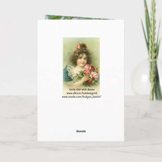 小さな女の子とピンクローゼバレンタインデー シーズンカード (裏面)