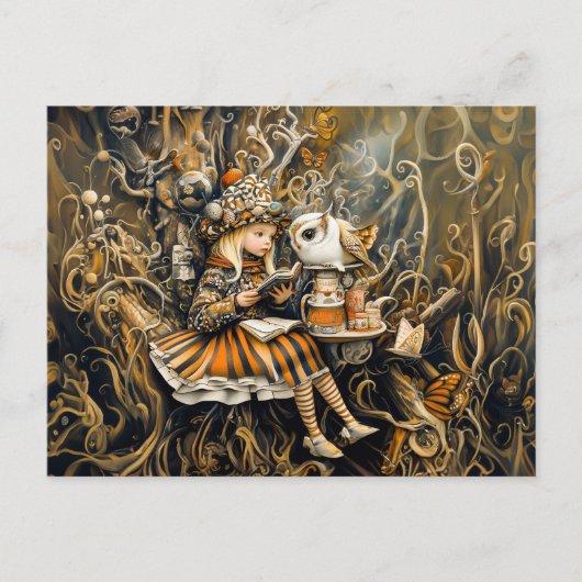 小さな女の子とフクロウ ポストカード (正面)