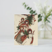 小さな女の子とホリーとクリスマスツリー シーズンポストカード (スタンド正面)