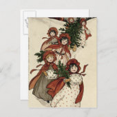 小さな女の子とホリーとクリスマスツリー シーズンポストカード (正面/裏面)
