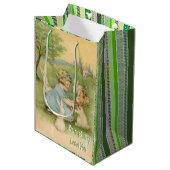 小さな女の子とホワイトバンニー、イースターホリデー ミディアムペーパーバッグ (正面アングル)