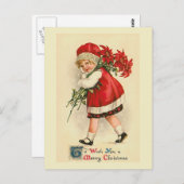 「小さな女の子とポインセチア」ヴィンテージはがき ポストカード (正面/裏面)