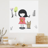 小さな女の子とモンスターフレンド漫画キッズのポスター ポスター (キッチン)