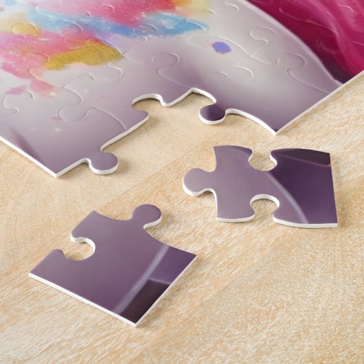 小さな女の子とユニコーンファンタジー パーソナライズされた ジグソーパズル (側面)