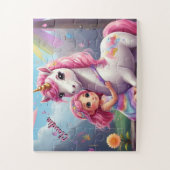 小さな女の子とユニコーンファンタジー パーソナライズされた ジグソーパズル (縦)