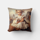 小さな女の子とラビットオンヘイベール クッション (正面)