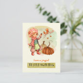 小さな女の子とリスカスタムル感謝祭 シーズンポストカード (スタンド正面)