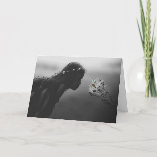 小さな女の子と妖精の誕生日グリーティングカード カード (正面)