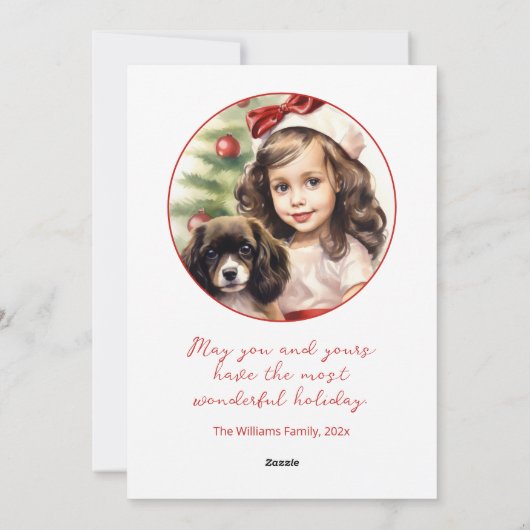 小さな女の子と子犬の写真クリスマスカード シーズンカード (裏面)