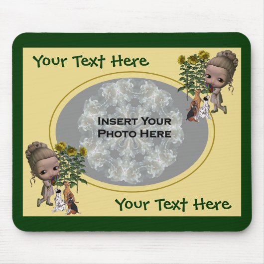 小さな女の子と子犬の写真 マウスパッド (正面)