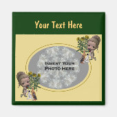 小さな女の子と子犬の写真 マグネット (正面)