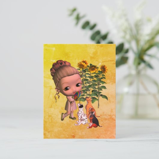 小さな女の子と子犬はがき ポストカード (スタンド正面)