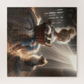 小さな女の子と子猫のバスケット ジグソーパズル (横)