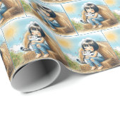 小さな女の子と子猫を干しベールに ラッピングペーパー (ロールコーナー)