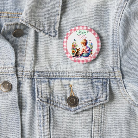 小さな女の子と子猫 |お母さんが赤ちゃんシャワー 缶バッジ (インサイチュ)