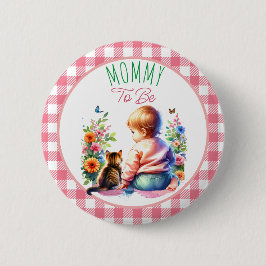 小さな女の子と子猫 |お母さんが赤ちゃんシャワー 缶バッジ
