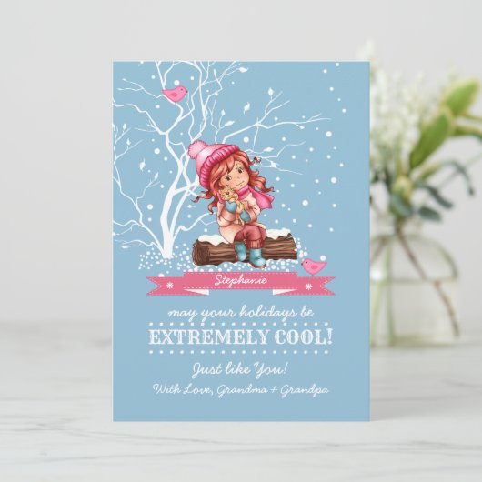 小さな女の子と子猫 |クリスマス名前をカスタムする シーズンカード (スタンド正面)