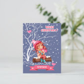 小さな女の子と子猫 |クリスマス名前をカスタムする シーズンポストカード (スタンド正面)