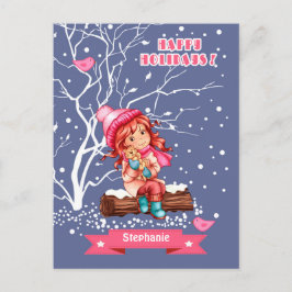 小さな女の子と子猫 |クリスマス名前をカスタムする シーズンポストカード
