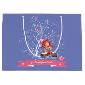 小さな女の子と子猫 |クリスマス名前をカスタムする ラージペーパーバッグ (正面)