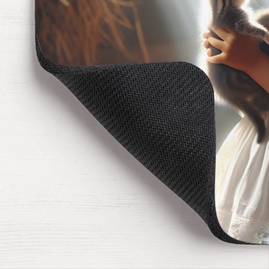 小さな女の子と子猫 マウスパッド (コーナー)