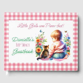 小さな女の子と子猫 |水彩赤ちゃんシャワー ゲストブック