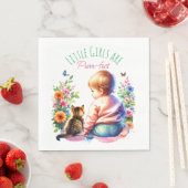 小さな女の子と子猫 |水彩赤ちゃんシャワー スタンダードランチョンナプキン (インサイチュ)