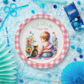 小さな女の子と子猫 |水彩赤ちゃんシャワー ペーパープレート (パーティー)