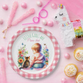 小さな女の子と子猫 |水彩赤ちゃんシャワー ペーパープレート (パーティー)