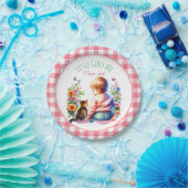 小さな女の子と子猫 |水彩赤ちゃんシャワー ペーパープレート (パーティー)