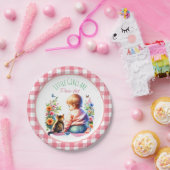 小さな女の子と子猫 |水彩赤ちゃんシャワー ペーパープレート (パーティー)